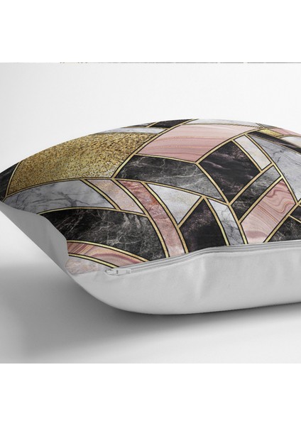 Siyah - Gold Zeminde Modern Motifli Mermer Desenli Dijital Baskılı Yastık Kırlent Kılıfı fırsatları