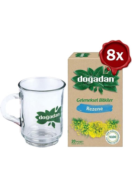 Rezene Bitki Çayı 20' Li x 8 ve Doğadan Cam Bardak
