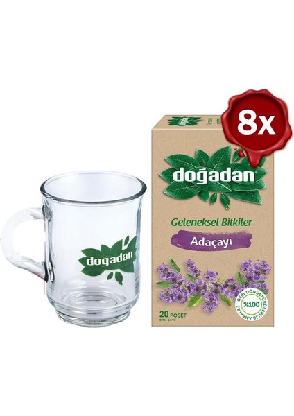 Adaçayı Bitki Çayı 20' Li x 8 ve Doğadan Cam Bardak