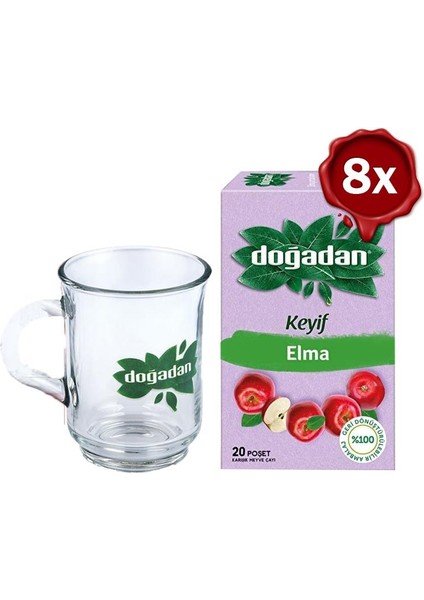 Elma Çayı 20'li x 8 ve Doğadan Cam Bardak