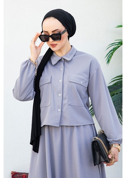 Delfin Kapak Cepli Düğmeli Ceket Etek Takım 392 - Gri fiyatları