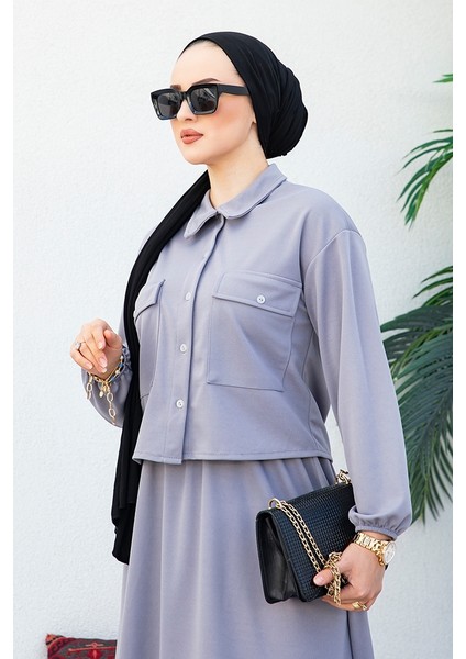 Delfin Kapak Cepli Düğmeli Ceket Etek Takım 392 - Gri fırsatları