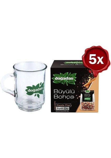 Büyülü Bohça Masala Chai 10'lu 22 gr x 5 ve Doğadan Cam Bardak