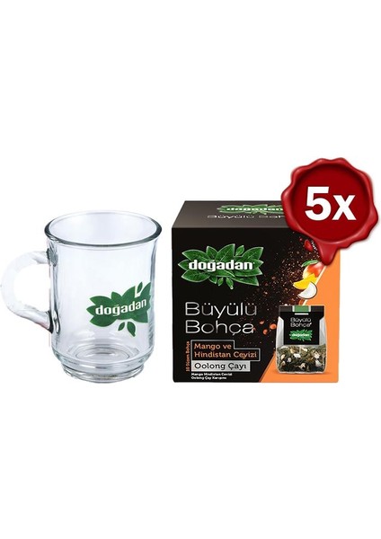 Büyülü Bohça Oolong Çayı Mango ve Hindistan Cevizi x 5 ve Doğadan Cam Bardak