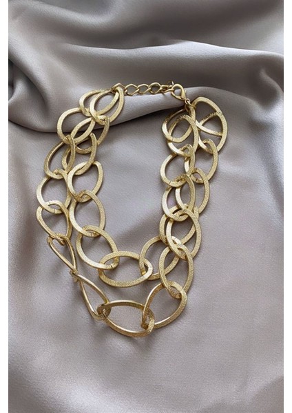 Kalın Halka Model Gold Renk İkili Zincir Kolye modelleri