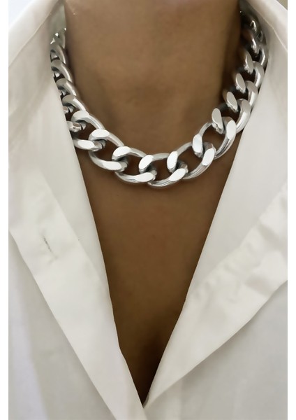 Kalın Gümüş Renk Zincir Kolye fiyatları