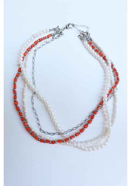 Incili Turuncu Sarmal Tasarım Kolye modelleri