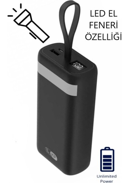 30,000 Mah Powerbank LED Fener Özellikli Kablolu Taşınabilir Şarj Cihazı