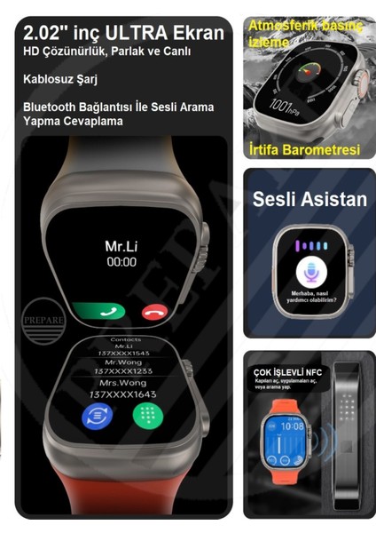 Watch 8 Ultra Siri Nfc Bluetooth Arama Özellikli 2.02INÇ Ios Android Uyumlu Akıllı Saat