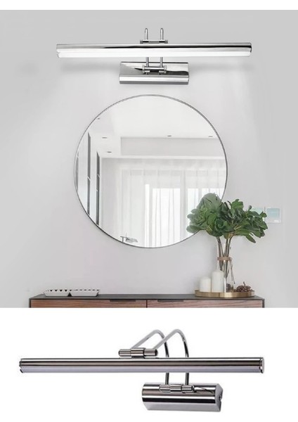 Banyo Aplik Duvar Ayna Resim Tablo Duvar Dekoratif Krom Aplik Aydınlatma Beyaz Işık 35 cm