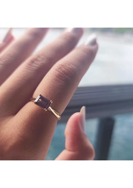 Baget Altın Tektaş Yüzük - 14 Ayar Altın 1.10 Karat Baget Smoky Taşlı Evlilik Teklifi Yüzüğü modelleri