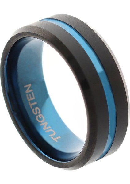 Erkek Tungsten Mavi Renk Detay Yüzük