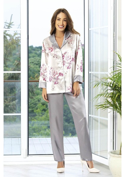Saten Önden Düğmeli Pijama Takım 4609 fiyatları