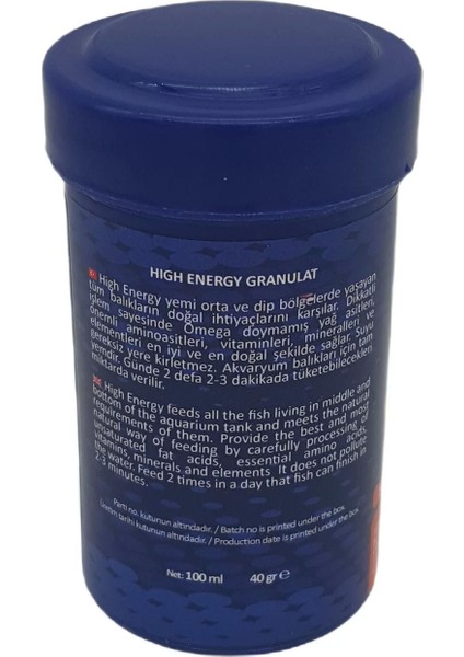 High Energy Granulat Tropikal Balık Yemi 100 ml