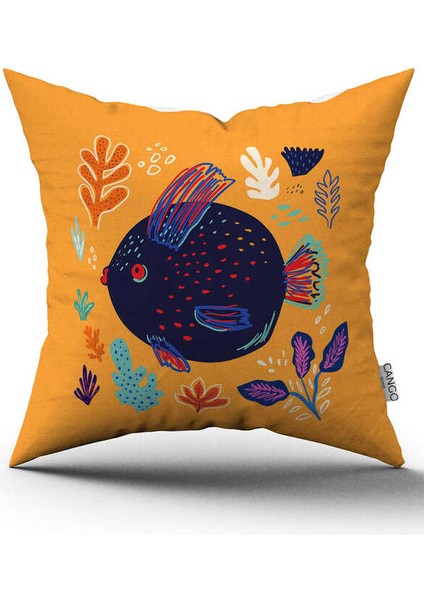 Turuncu Mavi Marin Desenli Dijital Baskılı Kırlent Kılıfı CGH1177