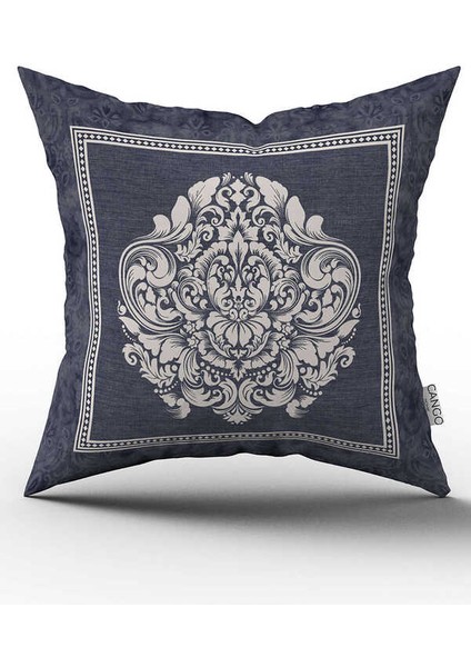 Mavi Beyaz Dekoratif Damask Desenli Dijital Baskılı Kırlent Kılıfı CGH1053