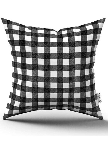 Çift Taraflı Siyah Beyaz Kareli Dijital Baskılı Kırlent Kılıfı CGH1093