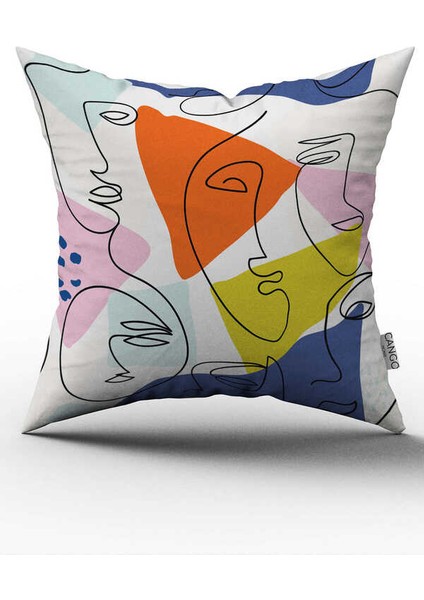 Çift Taraflı Beyaz Çok Renkli Modern Siluet Desenli Dijital Baskılı Kırlent Kılıfı CGH1097