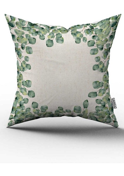 Çift Taraflı Yeşil Krem Yaprak Desenli Dijital Baskılı Kırlent Kılıfı CGH1102