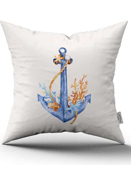 Mavi Turuncu Marin Desenli Dijital Baskılı Kırlent Kılıfı CGH1131