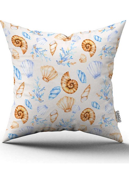 Çift Taraflı Mavi Turuncu Marin Desenli Dijital Baskılı Kırlent Kılıfı CGH1135