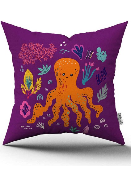 Çift Taraflı Turuncu Mor Marin Desenli Dijital Baskılı Kırlent Kılıfı CGH1178