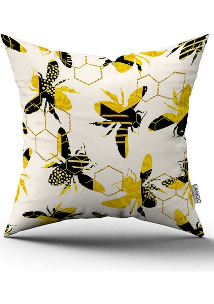 Sarı Siyah Arı Petekli Desenli Dijital Baskılı Kırlent Kılıfı CGH1194