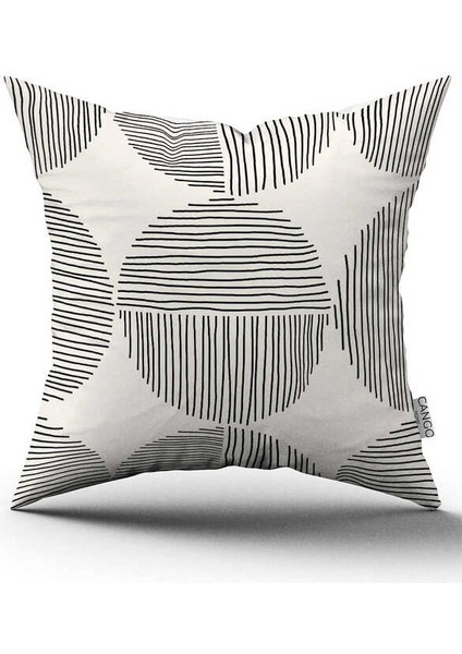 Çift Taraflı Krem Siyah Bohem Iskandinav Geometrik Dijital Baskılı Kırlent Kılıfı CGH1220