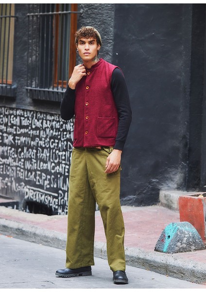 Hakim Yaka Bohem Erkek Yelek Bordo modelleri