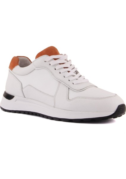 - Beyaz, Turuncu Deri Bağcıklı Erkek Sneaker