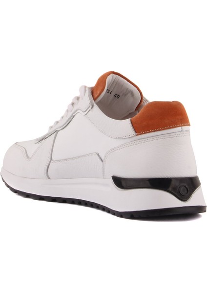 - Beyaz, Turuncu Deri Bağcıklı Erkek Sneaker
