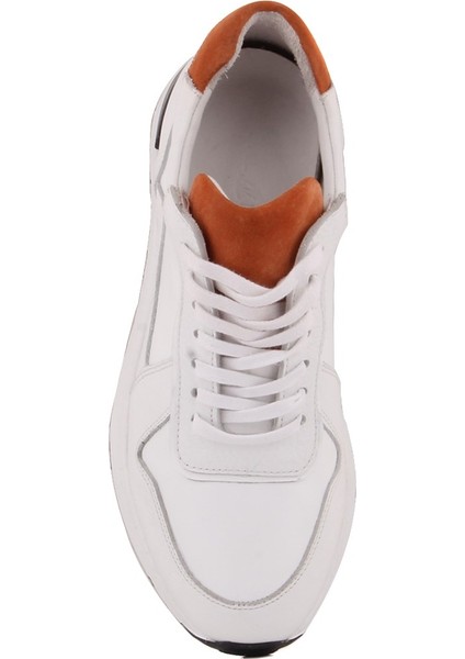 - Beyaz, Turuncu Deri Bağcıklı Erkek Sneaker