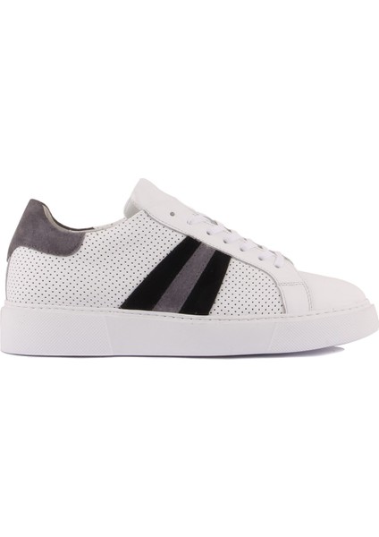 - Beyaz Deri, Siyah, Gri Süet Bağcıklı Erkek Sneaker