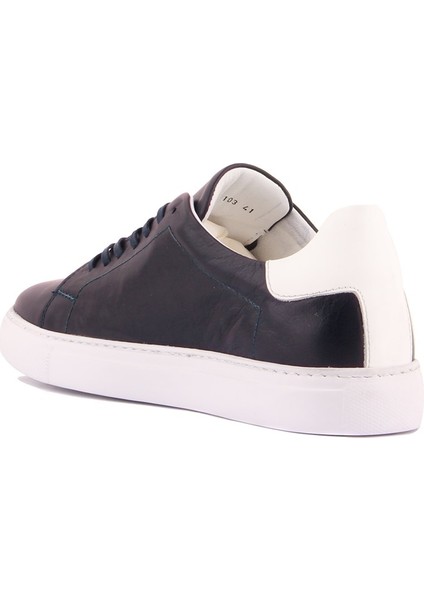- Lacivert, Beyaz Deri Erkek Sneaker