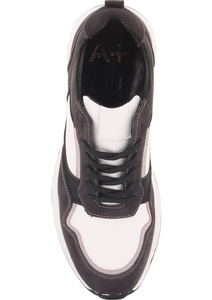 - Siyah, Beyaz Deri, Gri Süet Bağcıklı Erkek Sneaker