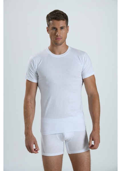 Erkek 104 Sıfır Yaka Kısa Kol T-Shirt Atlet Beyaz