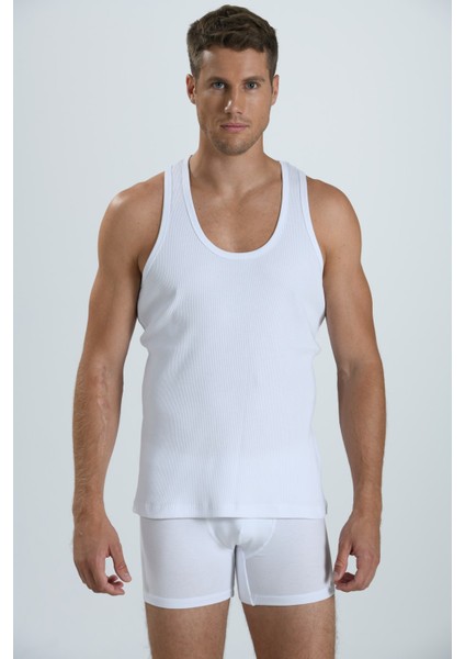 Erkek 147 Pamuk Likralı Atlet Beyaz