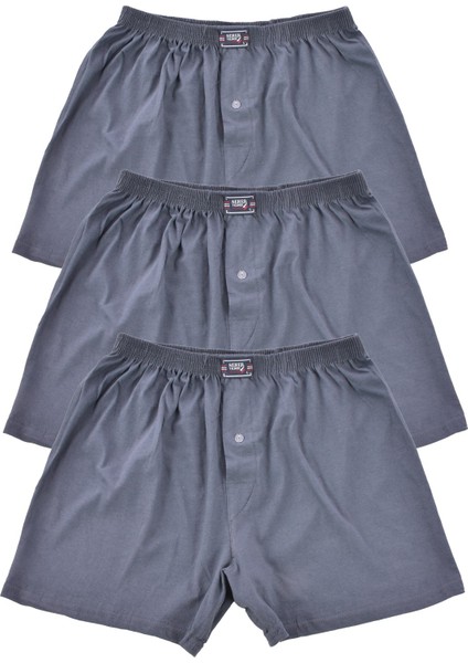3 Adet Erkek 0008 Pamuklu Düğmeli Boxer Short Füme