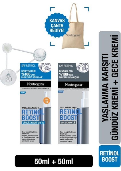 Retinol Boost Gündüz Kremi Antiaging + Retinol Boost Gece Kremi Çanta Hediyeli fiyatları