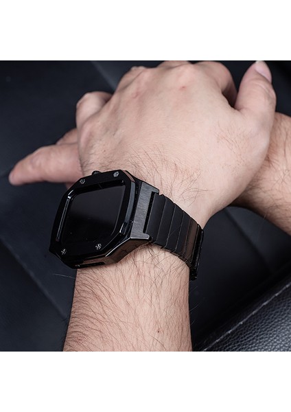​​​Apple Watch 7 8 45mm Kordon Swatch Tarzı Paslanmaz Baklalı Metal Kasa Kordon fiyatları