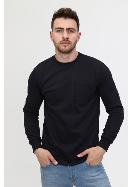 Mualta-Bisiklet Yaka Lacivert 20/10 Iki Iplik Kışlık Iş Sweatshirt