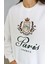 Kadın Beyaz Bisiklet Yaka Kabartma Baskılı Içi Polarlı Örme Sweatshirt 3