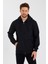 Metalıc Siyah Kanguru Cepli Kapüşonlu Fermuarlı Içi Pamuklu Erkek Sweatshirt 1