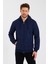 Metalıc Lacivert Kanguru Cepli Kapüşonlu Fermuarlı Içi Pamuklu Erkek Sweatshirt 2