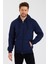 Metalıc Lacivert Kanguru Cepli Kapüşonlu Fermuarlı Içi Pamuklu Erkek Sweatshirt 3
