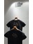 Modassi Tshirt Kadın Simli Parlak Kısa Kollu Siyah Bisiklet Yaka 5 Kalıp Dikimli Özel Baskı uygulamalı 3