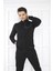 Escetic Erkek Spor Slimfit, Dik Yaka, 4 Cepli, 4 Mevsim Siyah Eşofman Takımı - 6793 5