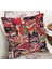 Siyah - Kırmızı Zeminde Patchwork Motifli Kanaviçe Desenli Dijital Baskılı Yastık Kırlent Kılıfı 2