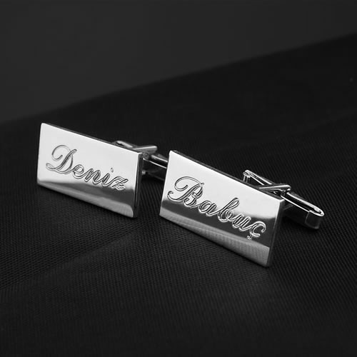Hediye Shop Isim Yazılabilen 925 Ayar Dikdörtgen Gümüş Kol Düğmesi