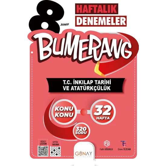 Günay Yayınları 8.Sınıf Bumerang 32 Haftalık T.C. İnkılap Tarihi Ve Atatürkçülük Denemeleri